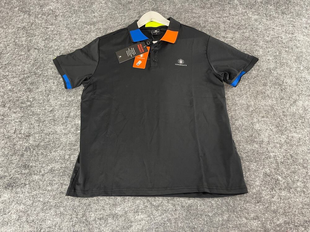 Lumberjack Polo Shirt Mens Small Black Color Block Short Sleeve Collared N29